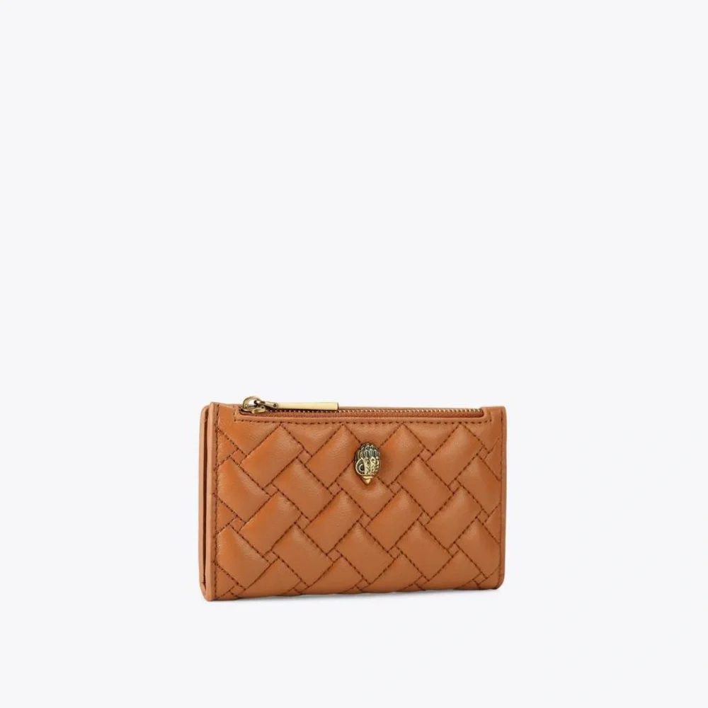 Kurt Geiger Tan Woven Leather Zip Card Pouch